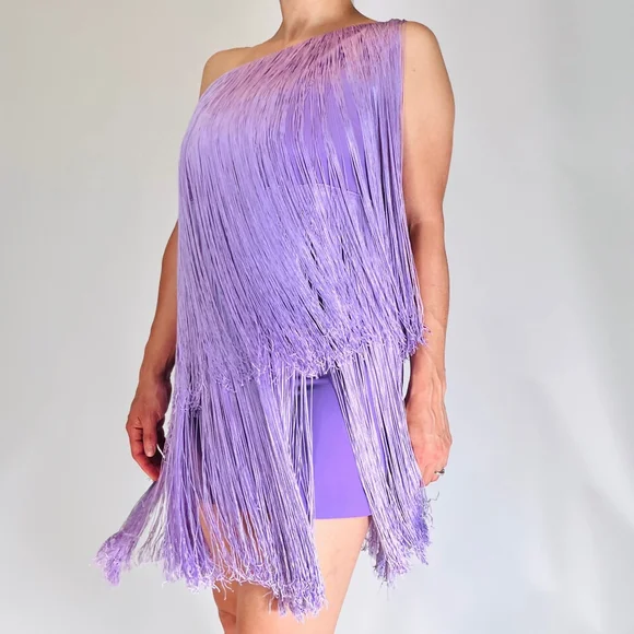 No Pise La Grama Por Daniela Panaro Dress 4 Lavender Purple Fringe One Shoulder